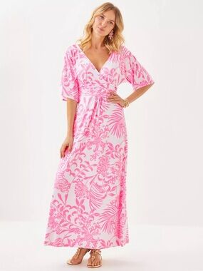 LILLY PULITZER Vibrant Stretchy Feminine Timeless Parigi Maxi Dress Sz XS NWOT